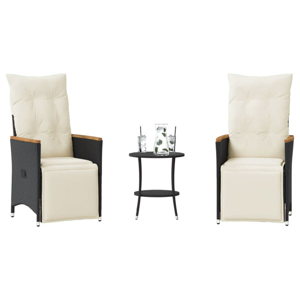 3-tlg. Bistro-Set Schwarz Poly Rattan mit Kissen