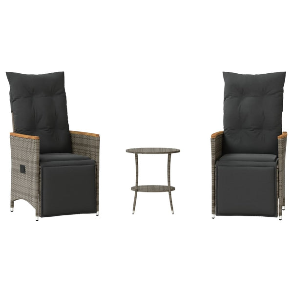 3-tlg. Bistro Set Grau Poly Rattan mit Kissen