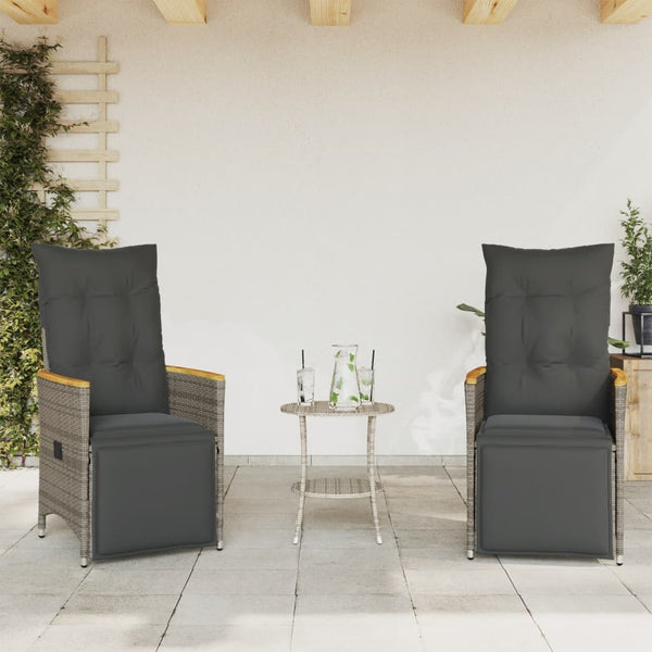 3-tlg. Bistro Set Grau Poly Rattan mit Kissen