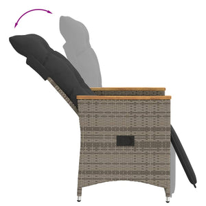 3-tlg. Bistro Set Grau Poly Rattan mit Kissen