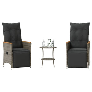 3-tlg. Bistro Set Grau Poly Rattan mit Kissen