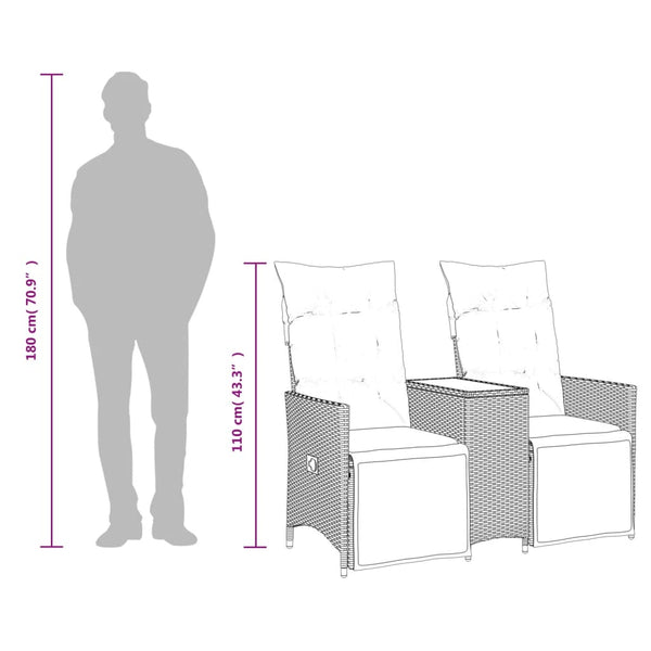 Verstellbares 2-Sitzer Gartensofa mit Tisch