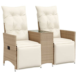 vidaXL Canapé de jardin 2 places réglable avec table Beige Résine tressée