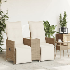vidaXL Canapé de jardin 2 places réglable avec table Beige Résine tressée