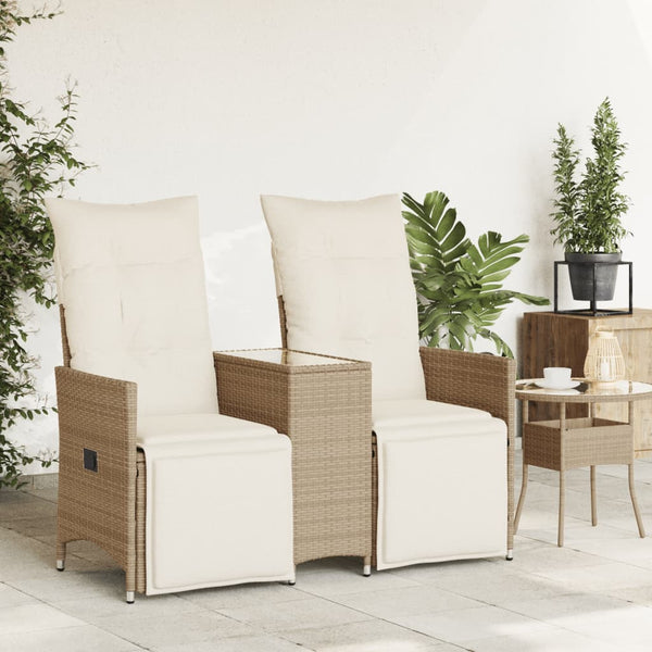 vidaXL Canapé de jardin 2 places réglable avec table Beige Résine tressée