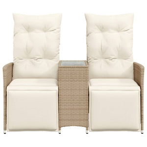 vidaXL Canapé de jardin 2 places réglable avec table Beige Résine tressée