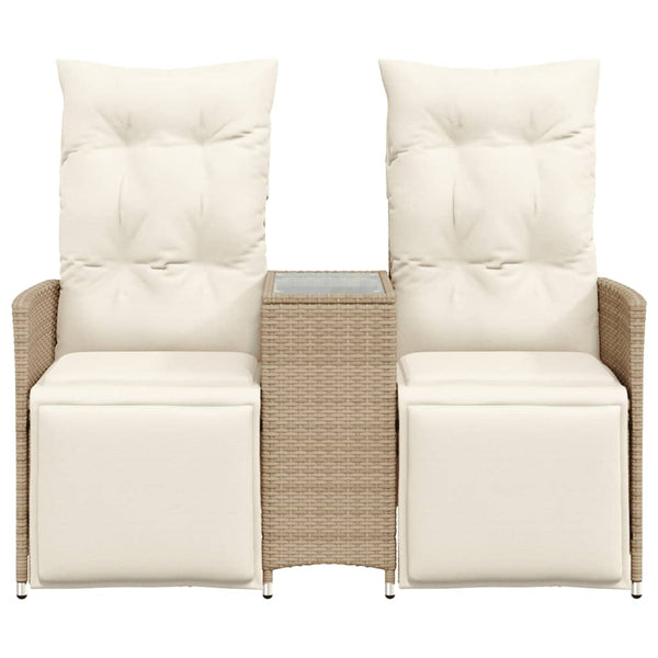vidaXL Canapé de jardin 2 places réglable avec table Beige Résine tressée