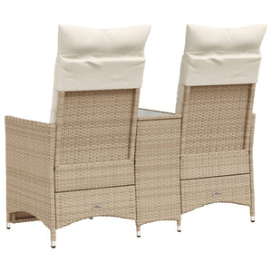 vidaXL Canapé de jardin 2 places réglable avec table Beige Résine tressée