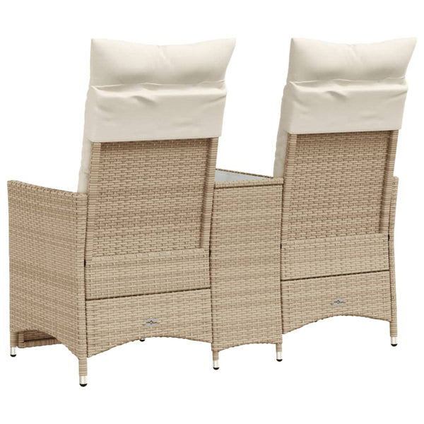 vidaXL Canapé de jardin 2 places réglable avec table Beige Résine tressée
