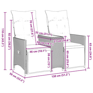 vidaXL Canapé de jardin 2 places réglable avec table Beige Résine tressée
