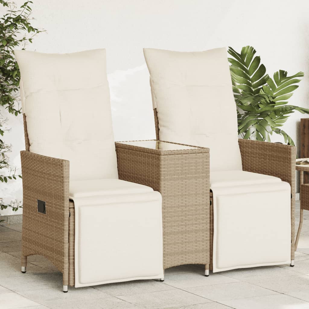vidaXL Canapé de jardin 2 places réglable avec table Beige Résine tressée
