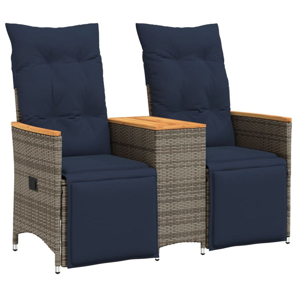 vidaXL Garden Sofa Adjustable 2-Seater with Table Grey Poly Rattan