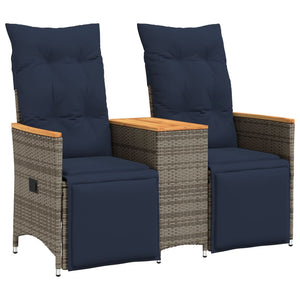 vidaXL Canapé de jardin 2 places réglable avec table Gris résine tressée