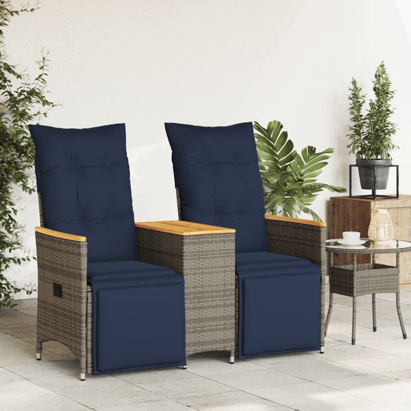 vidaXL Canapé de jardin 2 places réglable avec table Gris résine tressée