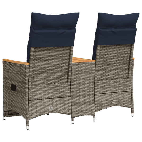 vidaXL Canapé de jardin 2 places réglable avec table Gris résine tressée