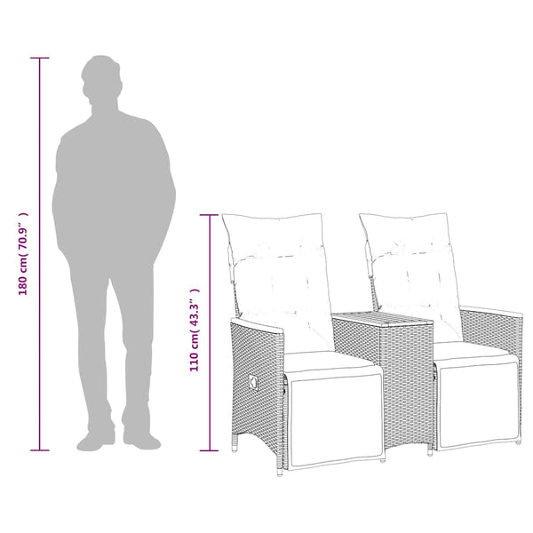 vidaXL Canapé de jardin 2 places réglable avec table Gris résine tressée