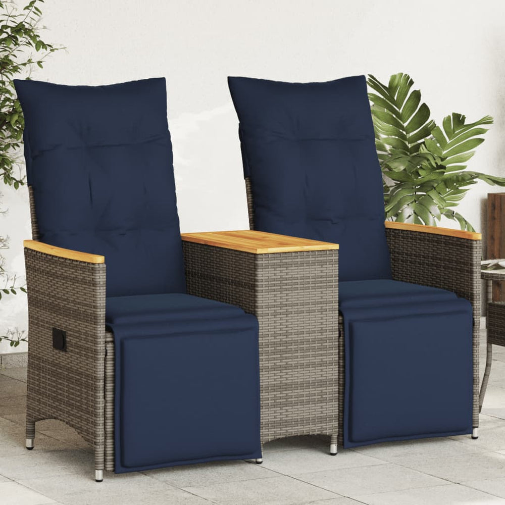 vidaXL Garden Sofa Adjustable 2-Seater with Table Grey Poly Rattan