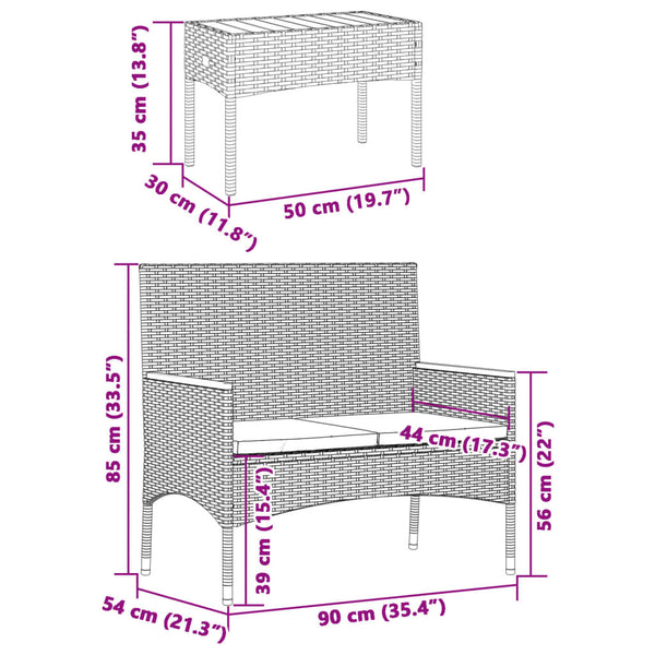 2-Sitzer Gartenbank mit Tisch & Kissen