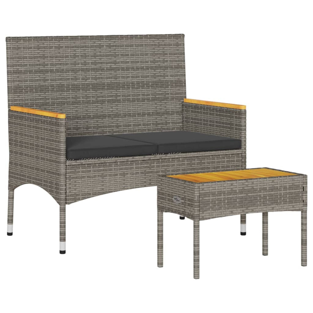 2-Sitzer Gartenbank mit Kissen & Tisch Grau Rattan