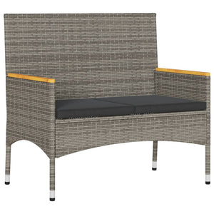 2-Sitzer Gartenbank mit Kissen & Tisch Grau Rattan