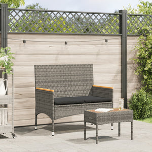 2-Sitzer Gartenbank mit Kissen & Tisch Grau Rattan