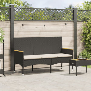 vidaXL Banc de jardin 3 places avec coussin Résine tressée Noir