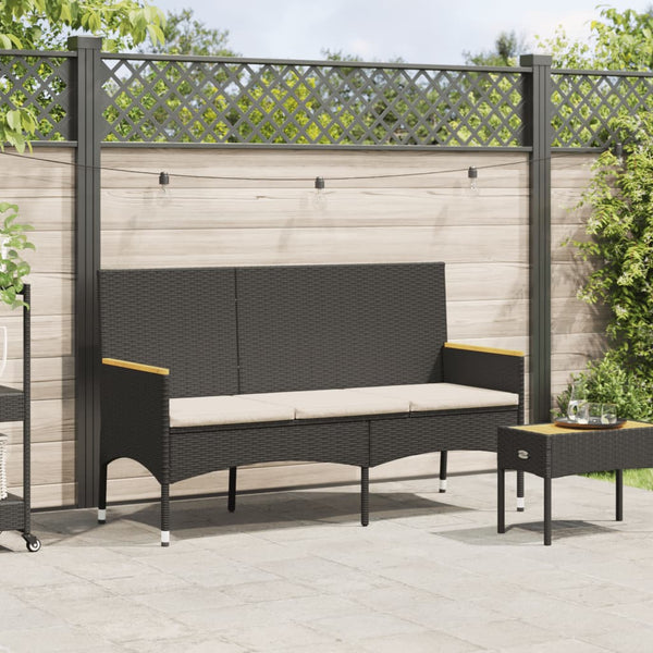 vidaXL Banc de jardin 3 places avec coussin Résine tressée Noir