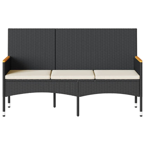 vidaXL Banc de jardin 3 places avec coussin Résine tressée Noir