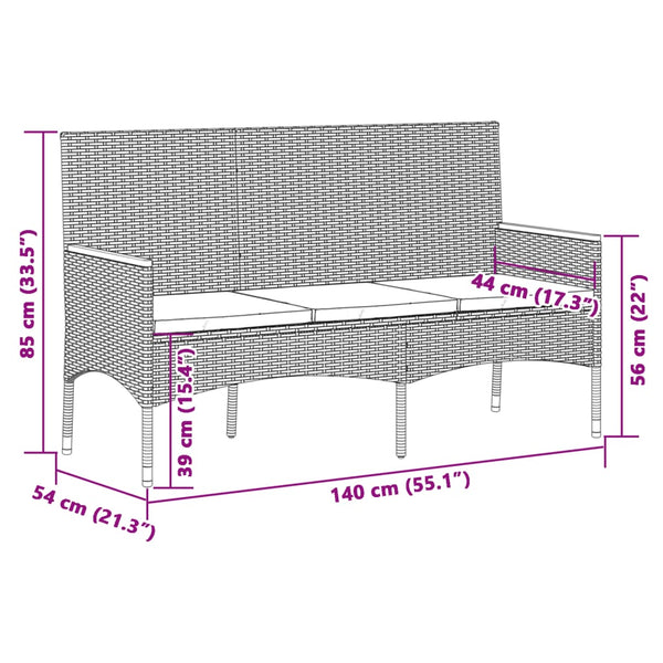 vidaXL Banc de jardin 3 places avec coussin Résine tressée Noir