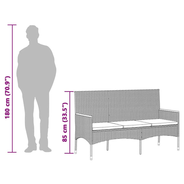 vidaXL Banc de jardin 3 places avec coussin Résine tressée Noir