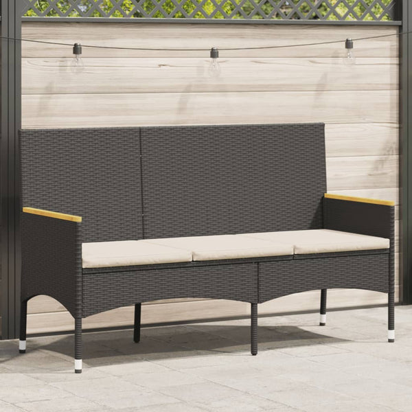 vidaXL Banc de jardin 3 places avec coussin Résine tressée Noir