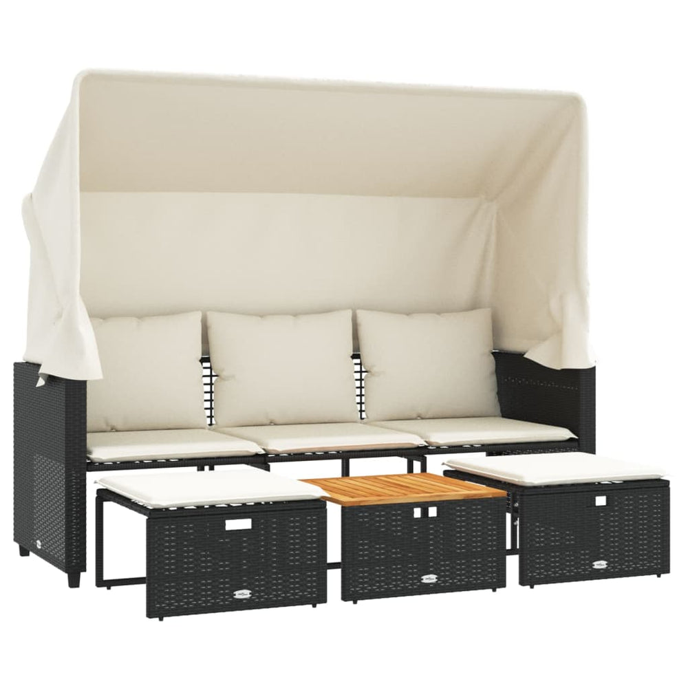 Poly-Rattan Gartensofa mit Dach & Hockern
