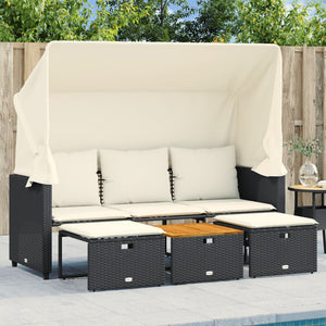 Poly-Rattan Gartensofa mit Dach & Hockern