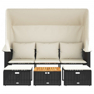 Poly-Rattan Gartensofa mit Dach & Hockern