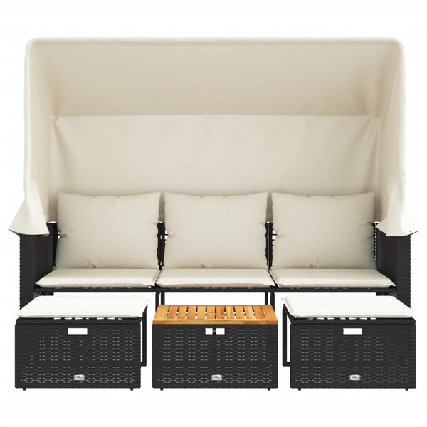 Poly-Rattan Gartensofa mit Dach & Hockern