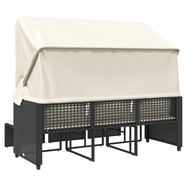 Poly-Rattan Gartensofa mit Dach & Hockern