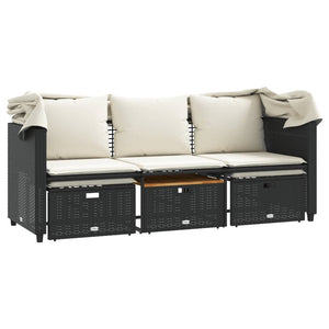 Poly-Rattan Gartensofa mit Dach & Hockern