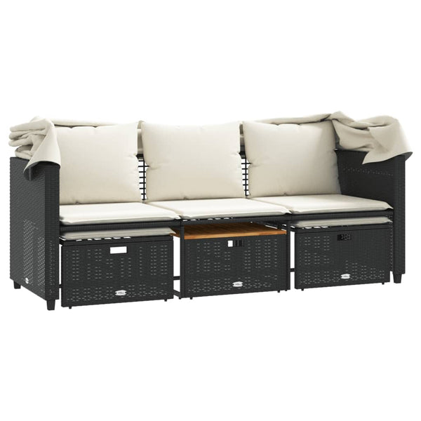 Poly-Rattan Gartensofa mit Dach & Hockern