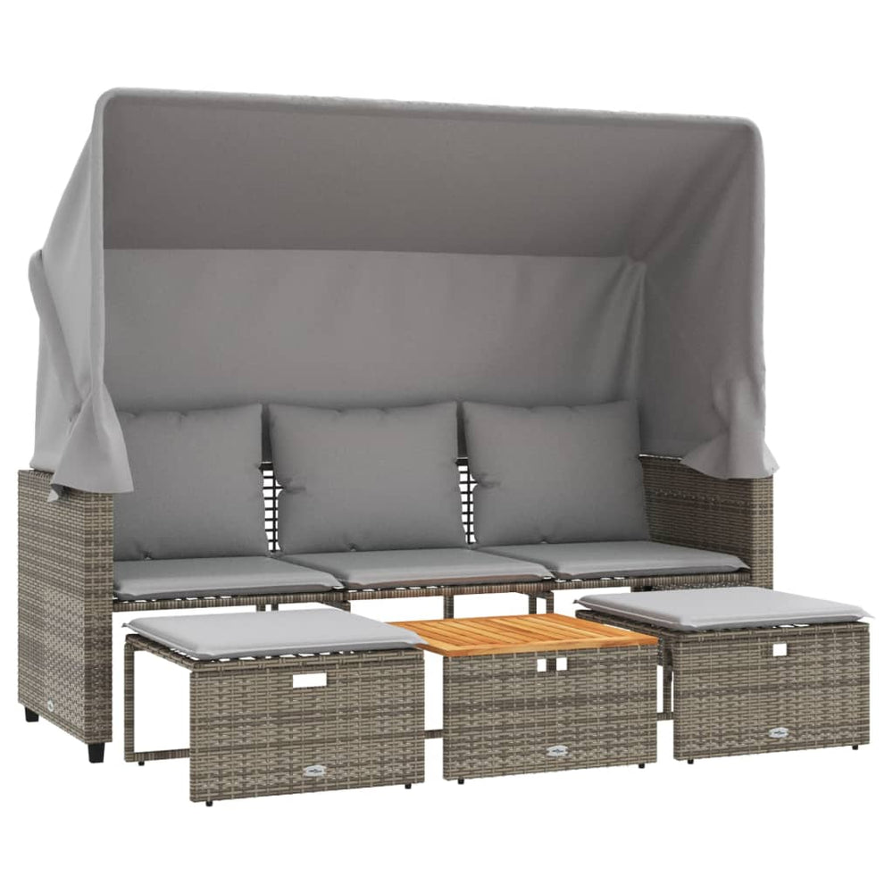 Gartensofa 3-Sitzer mit Dach & Hocker, Grau