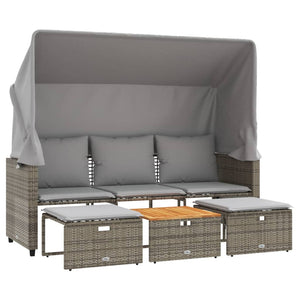 Gartensofa 3-Sitzer mit Dach & Hocker, Grau