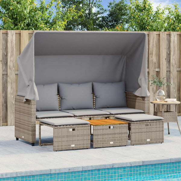Gartensofa 3-Sitzer mit Dach & Hocker, Grau