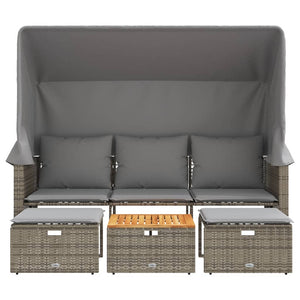 Gartensofa 3-Sitzer mit Dach & Hocker, Grau
