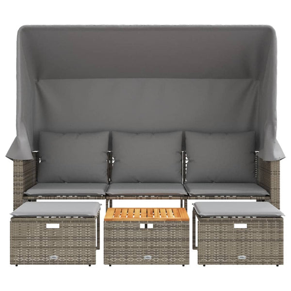 Gartensofa 3-Sitzer mit Dach & Hocker, Grau