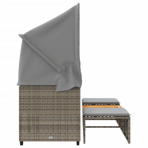 Gartensofa 3-Sitzer mit Dach & Hocker, Grau