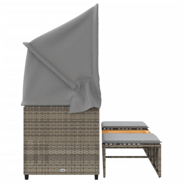 Gartensofa 3-Sitzer mit Dach & Hocker, Grau