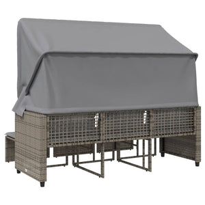 Gartensofa 3-Sitzer mit Dach & Hocker, Grau