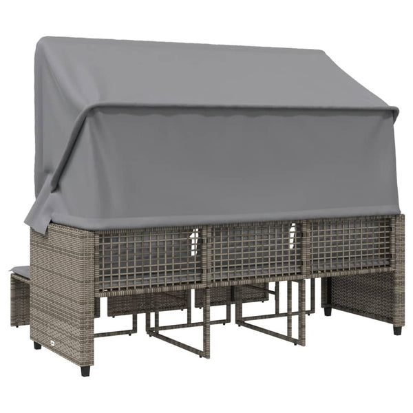 Gartensofa 3-Sitzer mit Dach & Hocker, Grau