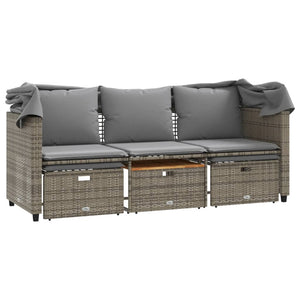Gartensofa 3-Sitzer mit Dach & Hocker, Grau