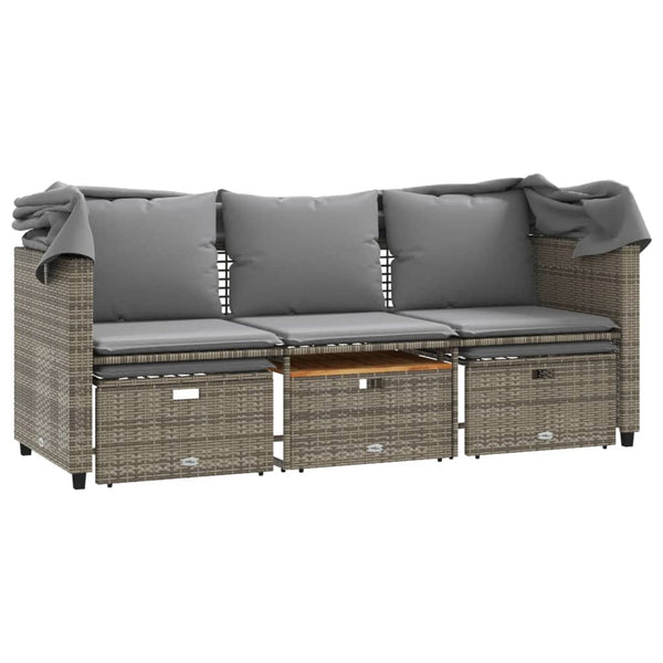 Gartensofa 3-Sitzer mit Dach & Hocker, Grau