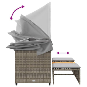 Gartensofa 3-Sitzer mit Dach & Hocker, Grau